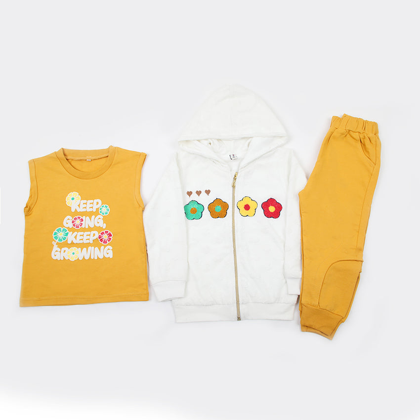 Girls Full Sleeves 3pcs Suit - Mustard