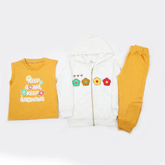 Girls Full Sleeves 3pcs Suit - Mustard