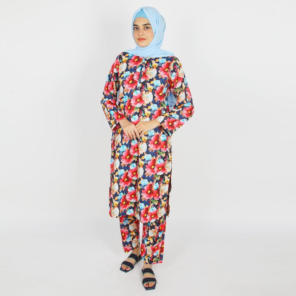 Women's Stitched Khaddar 2Pcs Suit - Navy Blue, Women Shalwar Suits, Chase Value, Chase Value
