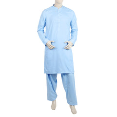 Men's Slim Fit Embroidered Shalwar Suit - Blue