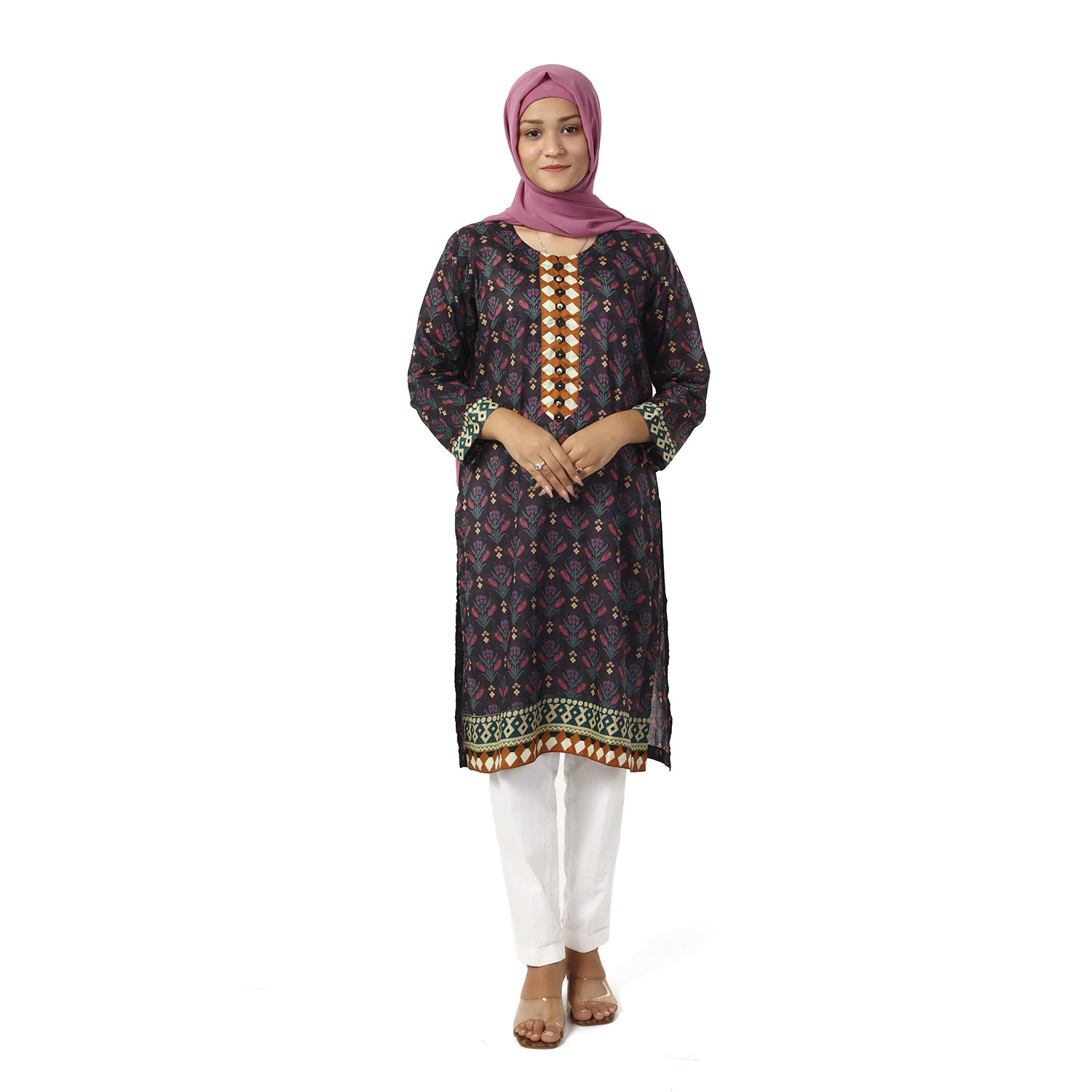 Women's Printed Lawn Kurti - Purple, Women Ready Kurtis, Chase Value, Chase Value