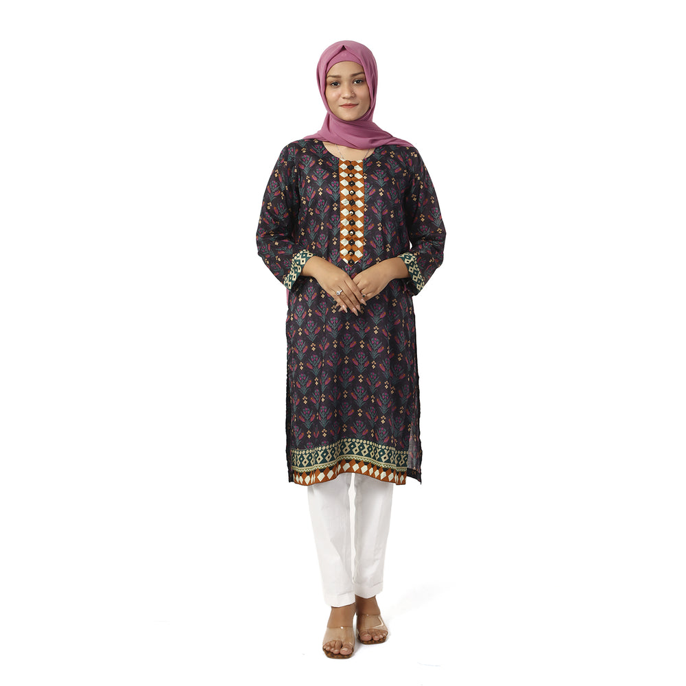 Women's Printed Lawn Kurti - Purple, Women Ready Kurtis, Chase Value, Chase Value