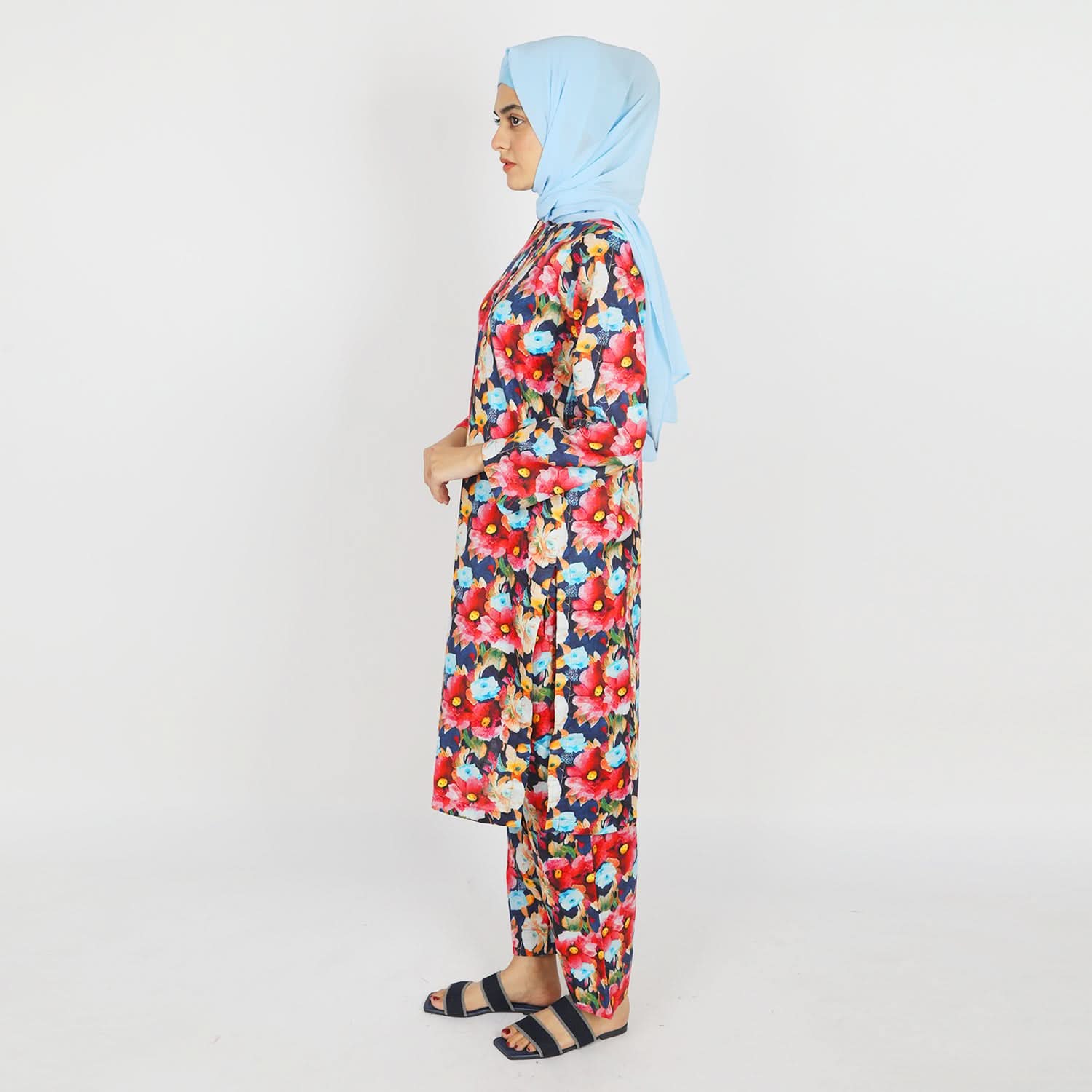Women's Stitched Khaddar 2Pcs Suit - Navy Blue, Women Shalwar Suits, Chase Value, Chase Value