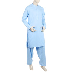 Men's Slim Fit Embroidered Shalwar Suit - Blue