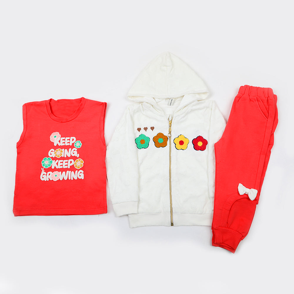 Girls Full Sleeves 3pcs Suit - Orange, Girls Suits, Chase Value, Chase Value