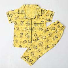 Girls Half Sleeves Night Suit - Yellow