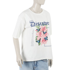 Eminent Women's Printed Half Sleeves T-Shirt - White