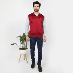 Men's Sleevesless Mock Neck Zipper Jacket - Maroon