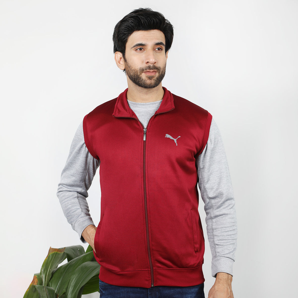 Men's Sleevesless Mock Neck Zipper Jacket - Maroon, Men's Jackets & Hoodies, Chase Value, Chase Value