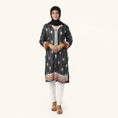 Women's Printed Lawn Kurti - Grey & Black
