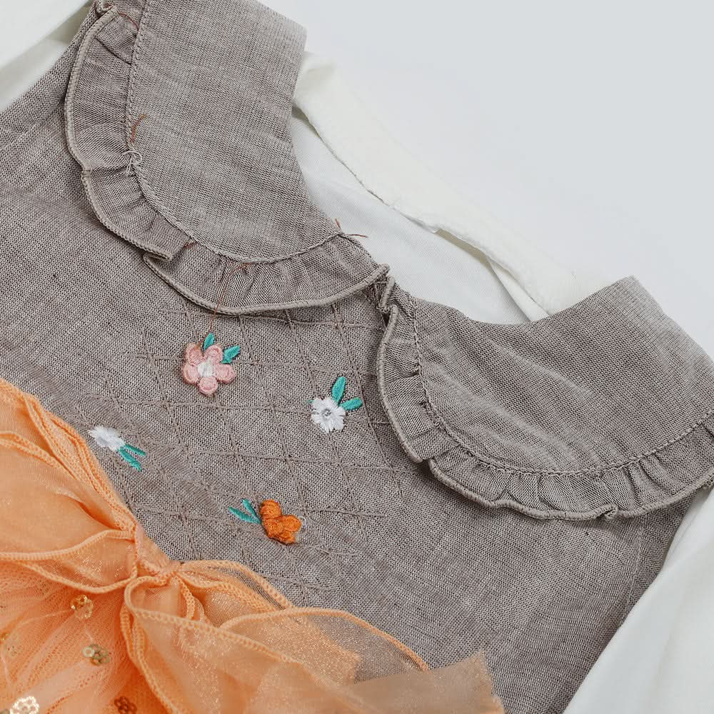 Girls Full Sleeves 3pcs Suit - Light Brown, Girls Suits, Chase Value, Chase Value