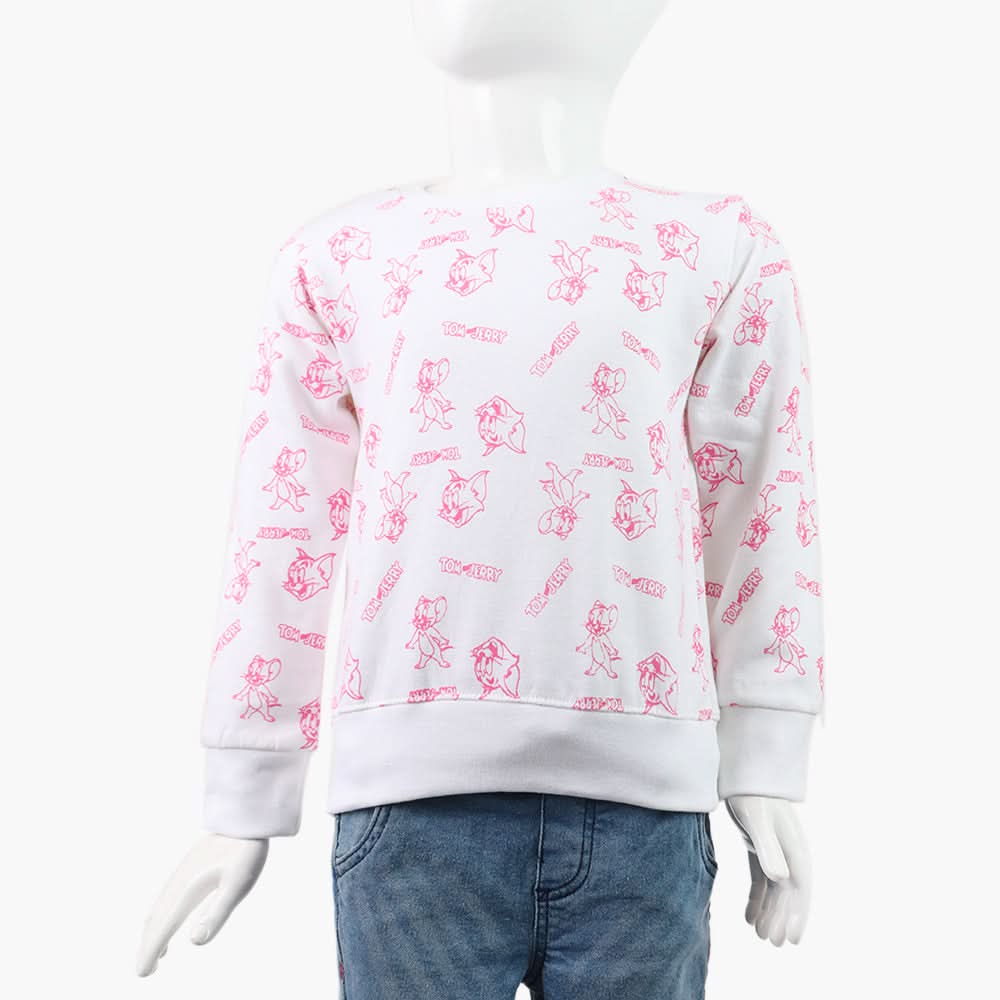 Girls Full Sleeves Sweat Shirt - White, Girls Hoodies & Sweat Shirts, Chase Value, Chase Value