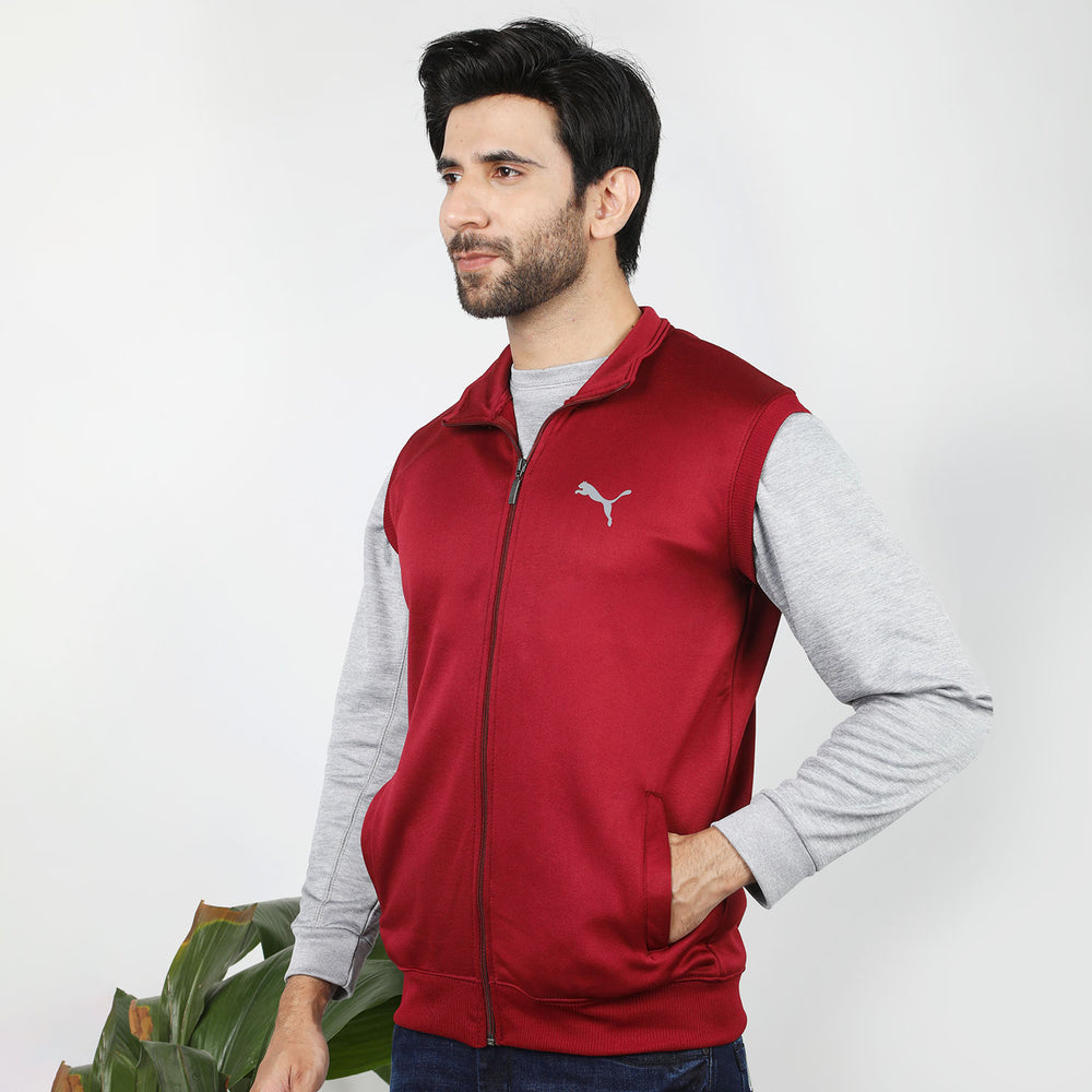 Men's Sleevesless Mock Neck Zipper Jacket - Maroon, Men's Jackets & Hoodies, Chase Value, Chase Value