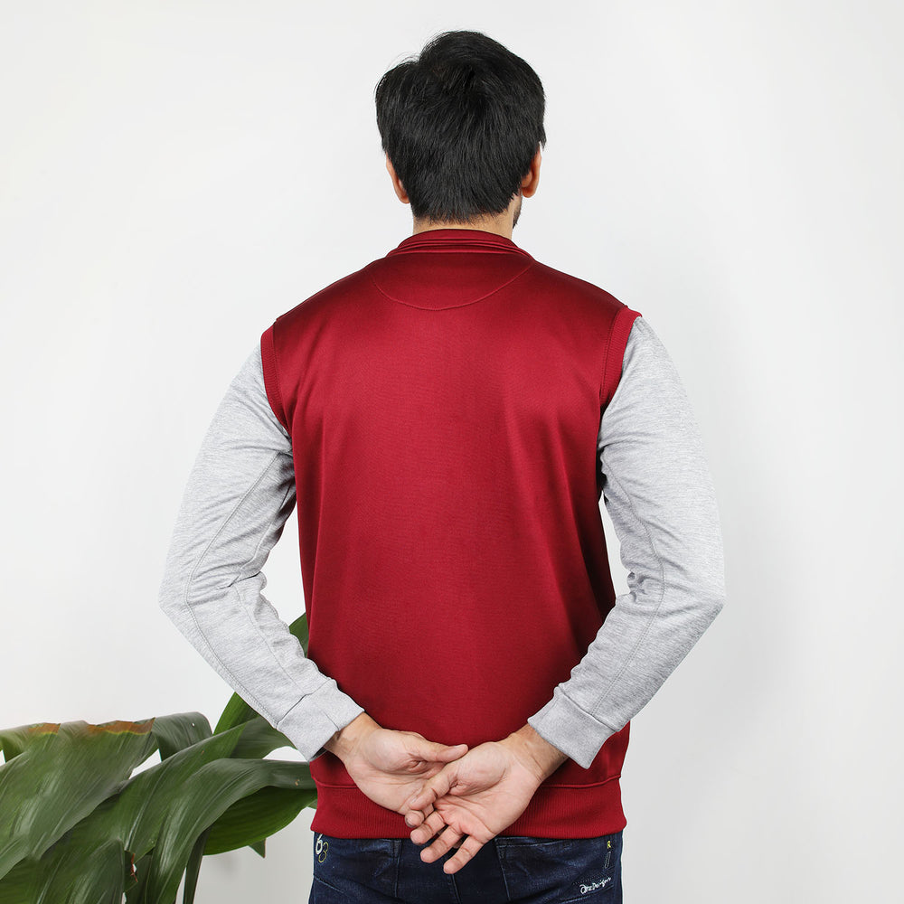 Men's Sleevesless Mock Neck Zipper Jacket - Maroon, Men's Jackets & Hoodies, Chase Value, Chase Value