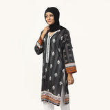Women's Printed Lawn Kurti - Grey & Black, Women Ready Kurtis, Chase Value, Chase Value