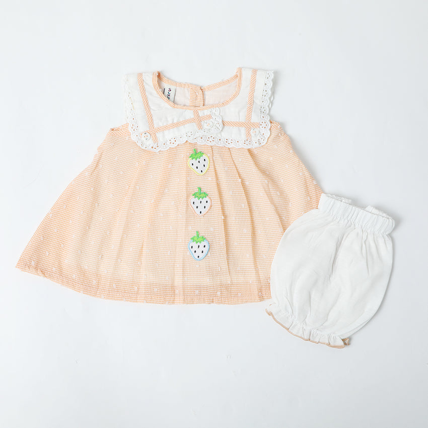 Newborn Girls Half Sleeves Suit  - Peach, Newborn Girls Sets & Suits, Chase Value, Chase Value