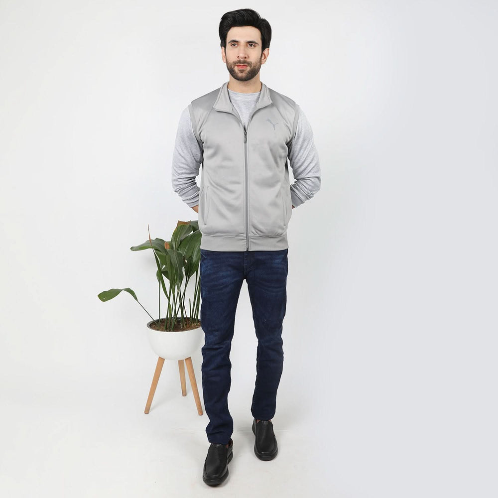 Men's Sleevesless Mock Neck Zipper Jacket - Grey, Men's Jackets & Hoodies, Chase Value, Chase Value