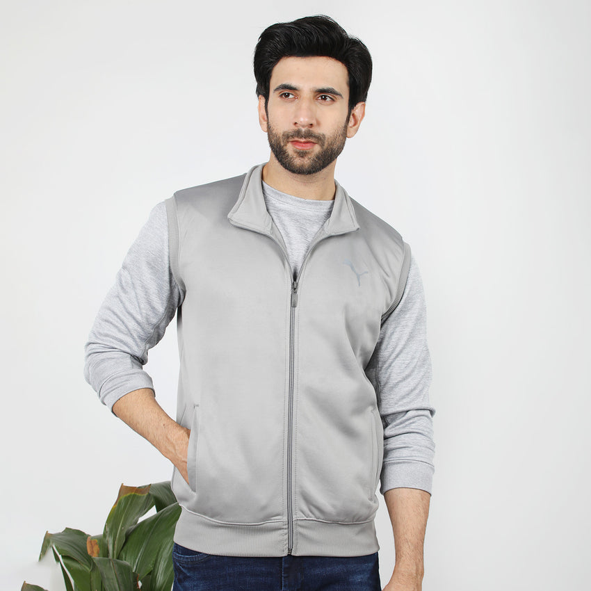 Men's Sleevesless Mock Neck Zipper Jacket - Grey