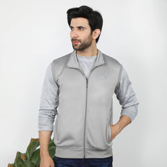 Men's Sleevesless Mock Neck Zipper Jacket - Grey