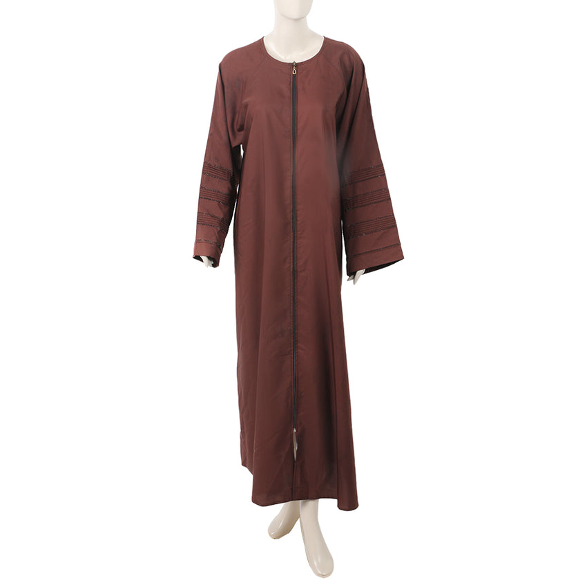 Women Abaya Front Zipper Pentax - Dark Brown