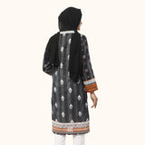 Women's Printed Lawn Kurti - Grey & Black, Women Ready Kurtis, Chase Value, Chase Value