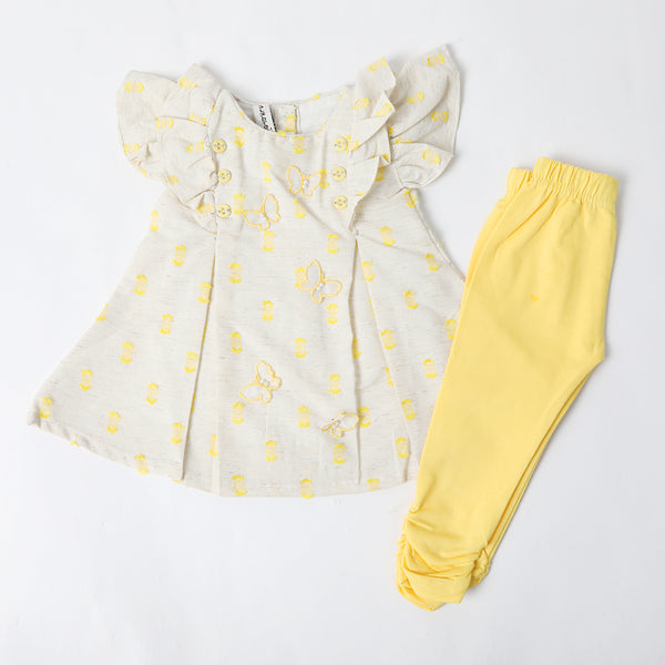 Newborn Girls Half Sleeves Suit  - Yellow