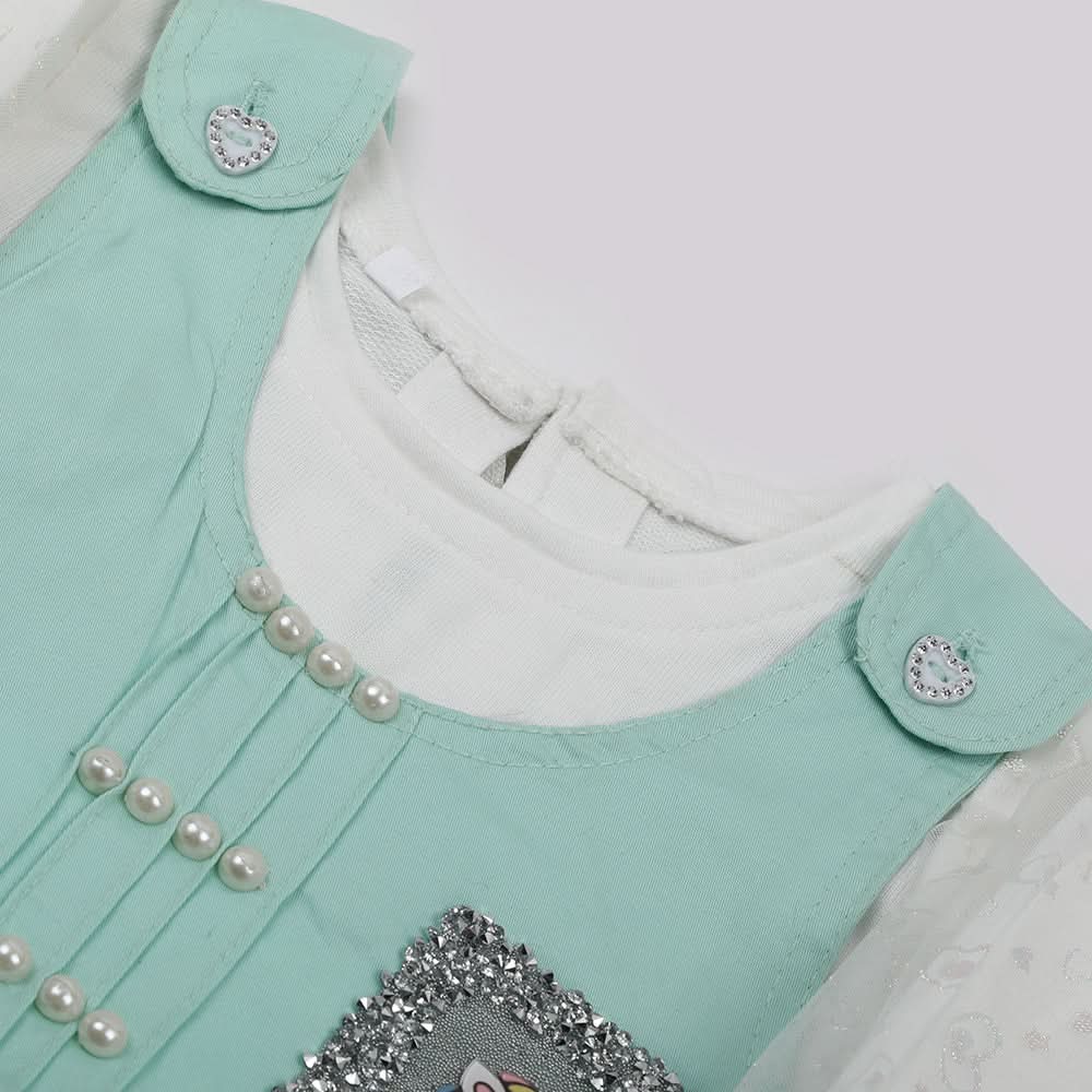 Girls Full Sleeves 3pcs Suit - Cyan, Girls Suits, Chase Value, Chase Value