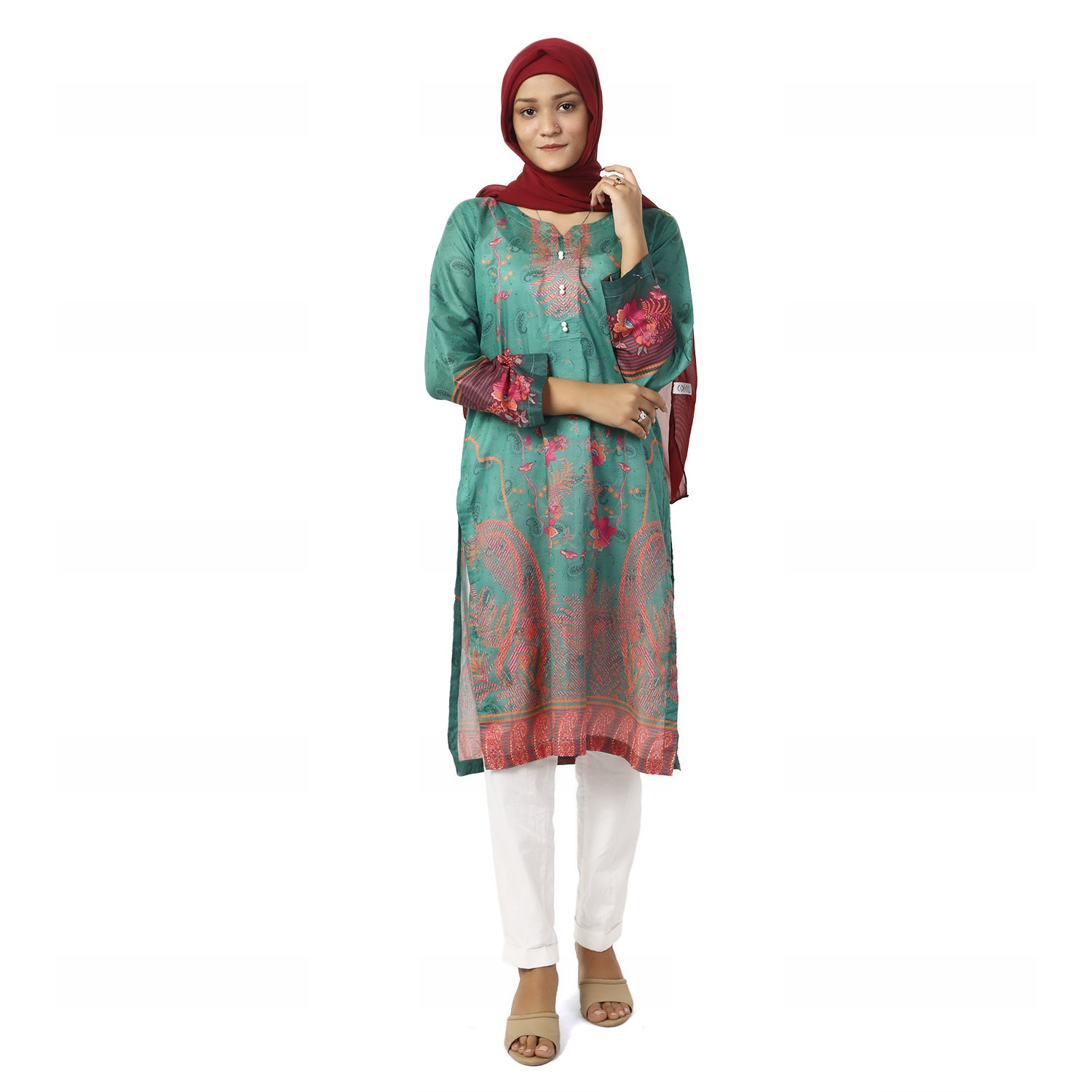 Women's Printed Lawn Kurti - Green, Women Ready Kurtis, Chase Value, Chase Value