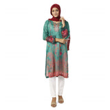 Women's Printed Lawn Kurti - Green, Women Ready Kurtis, Chase Value, Chase Value