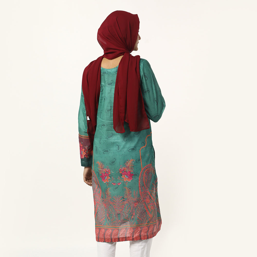 Women's Printed Lawn Kurti - Green, Women Ready Kurtis, Chase Value, Chase Value