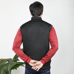 Men's Sleevesless Mock Neck Zipper Jacket - Black