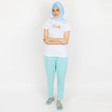 Women's Half Sleeves Knitted Sleep Set - White Green, Women Night Suit, Chase Value, Chase Value