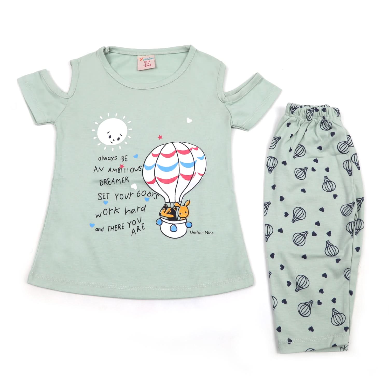 Girls Half Sleeves Suit - Light Green, Girls Suits, Chase Value, Chase Value
