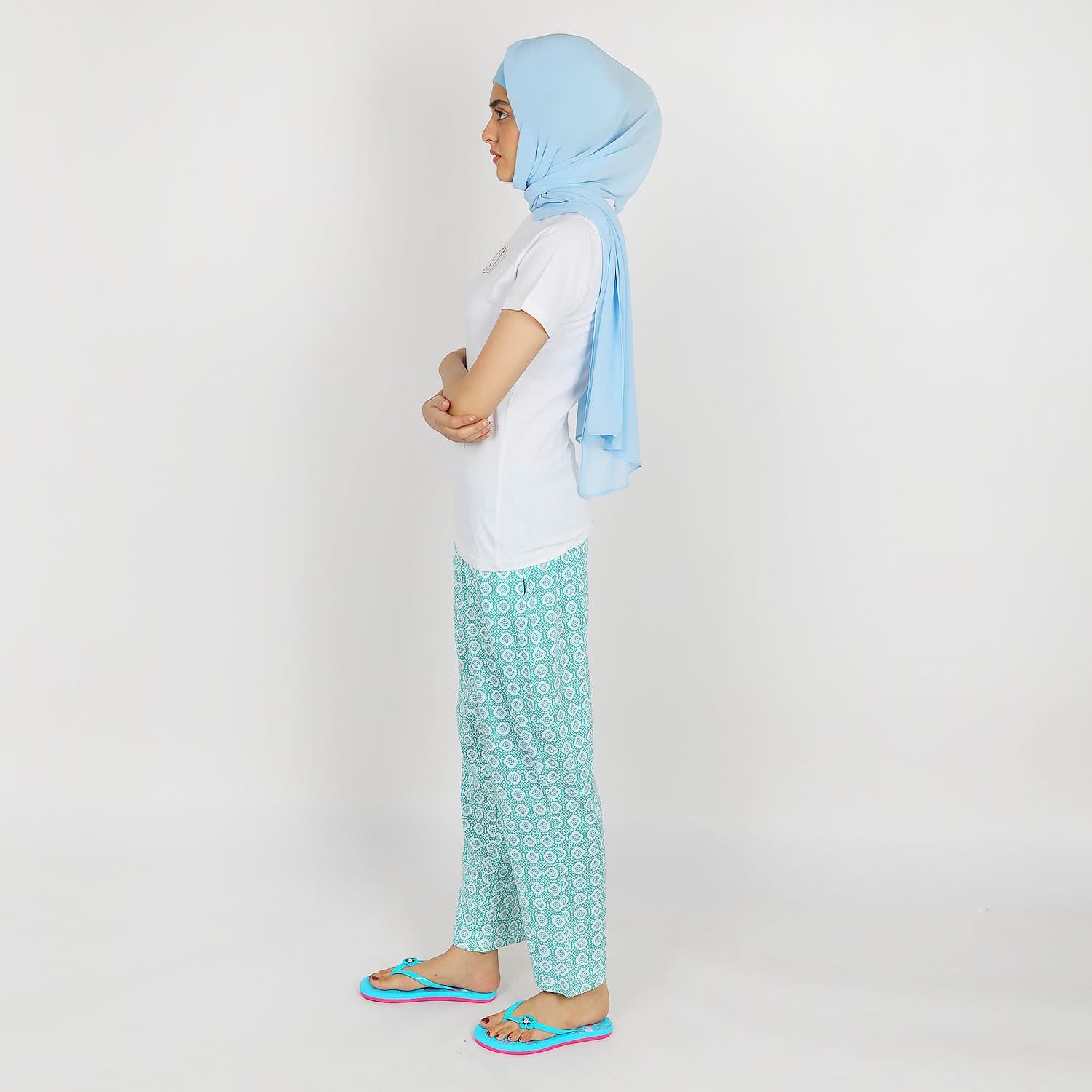 Women's Half Sleeves Knitted Sleep Set - White Green, Women Night Suit, Chase Value, Chase Value