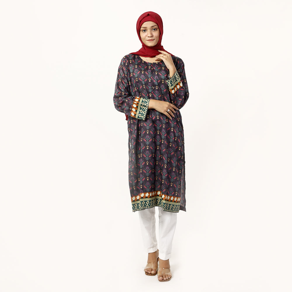 Women's Printed Lawn Kurti - Purple, Women Ready Kurtis, Chase Value, Chase Value