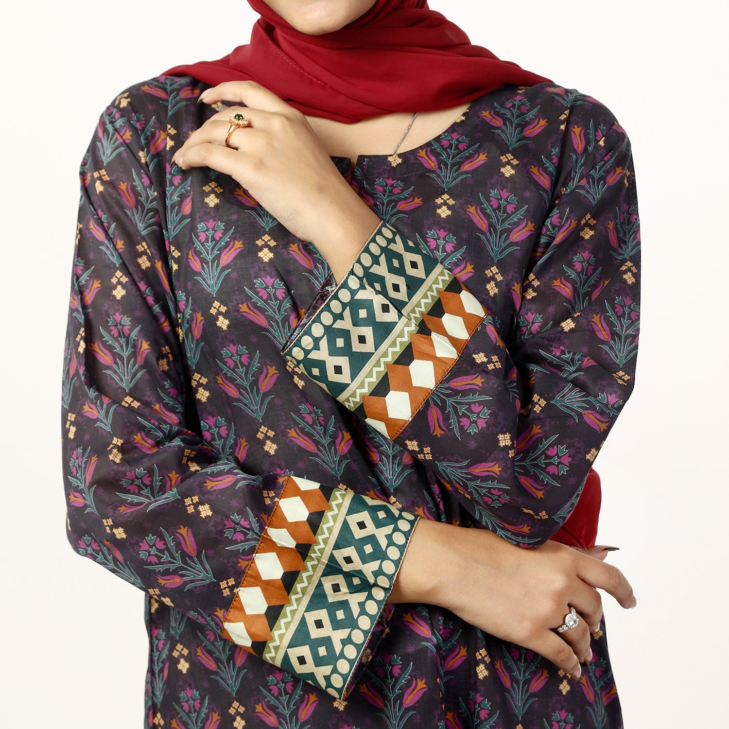 Women's Printed Lawn Kurti - Purple, Women Ready Kurtis, Chase Value, Chase Value