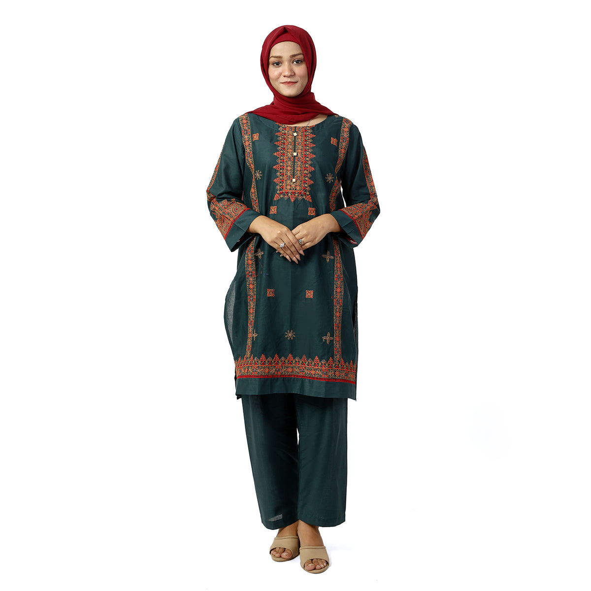 Women's Cotton Embroidered 2Pcs Suit - Steel Blue, Women Shalwar Suits, Chase Value, Chase Value