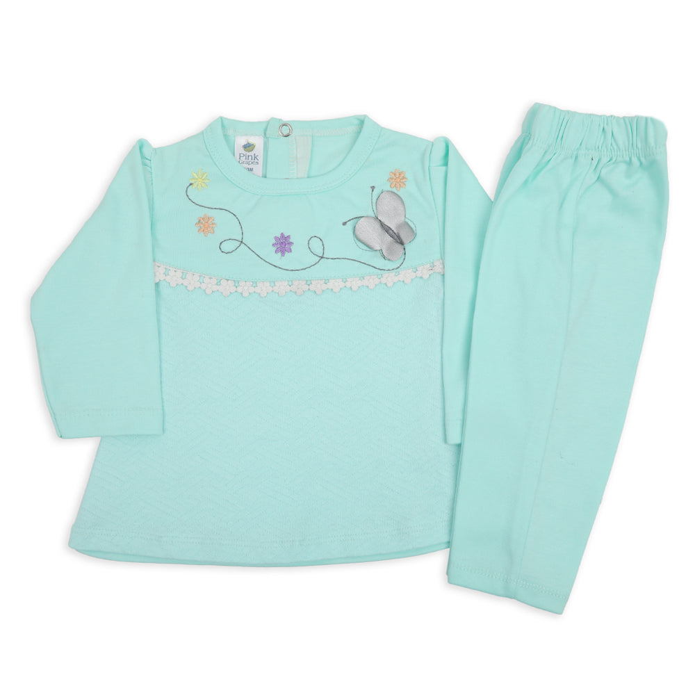 Newborn Girls Full Sleeves Suit - Cyan, Newborn Girls Sets & Suits, Chase Value, Chase Value