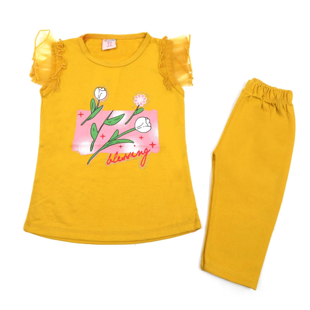 Girls Half Sleeves Suit - Mustard, Girls Suits, Chase Value, Chase Value