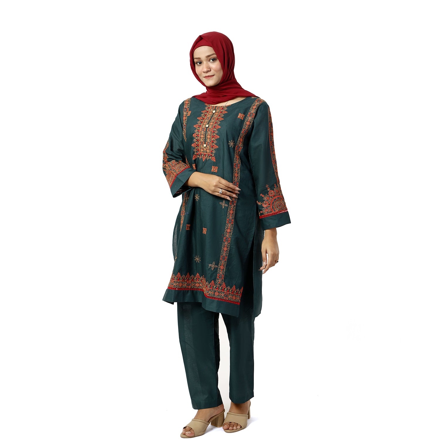 Women's Cotton Embroidered 2Pcs Suit - Steel Blue, Women Shalwar Suits, Chase Value, Chase Value