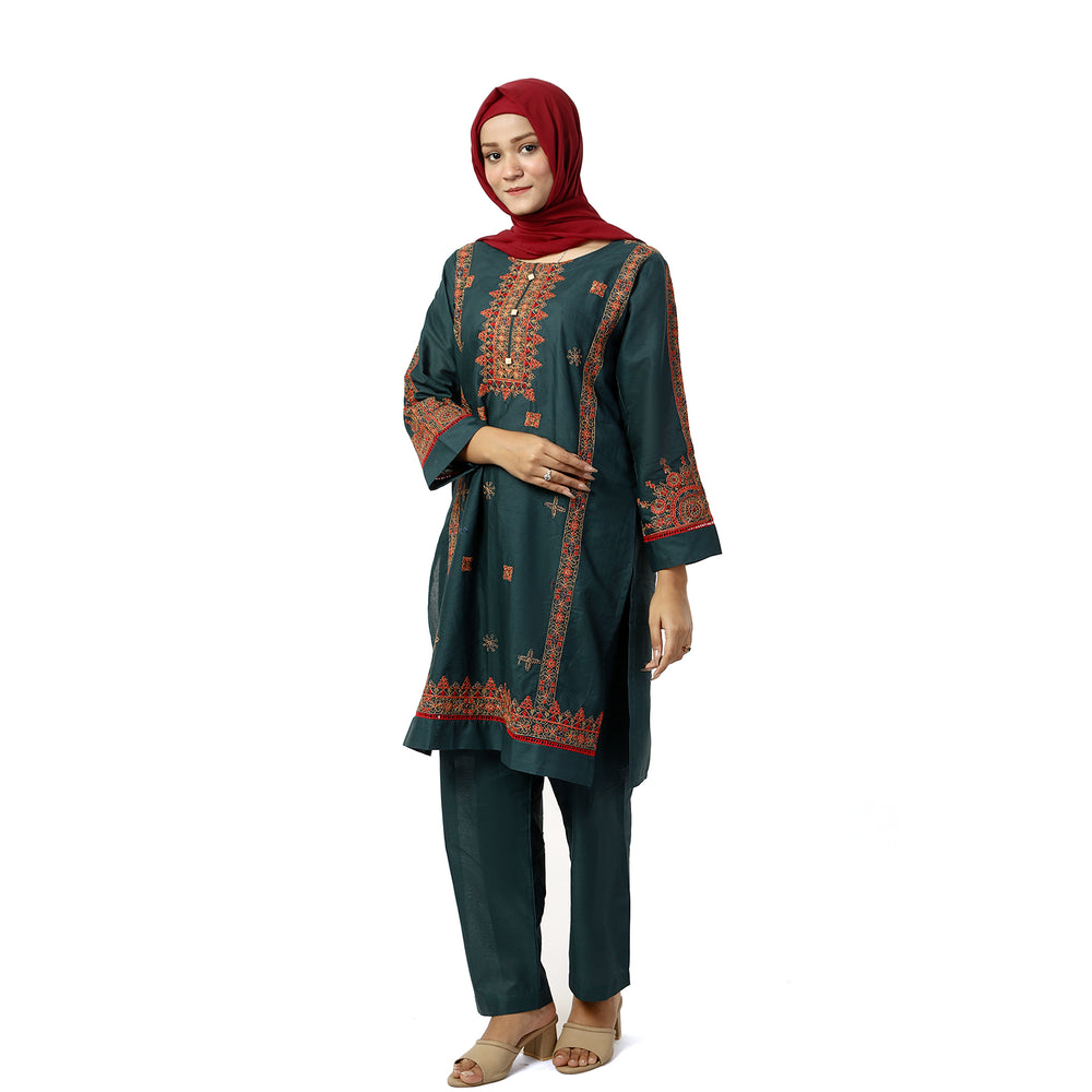 Women's Cotton Embroidered 2Pcs Suit - Steel Blue, Women Shalwar Suits, Chase Value, Chase Value