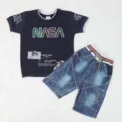 Boys Half Sleeves Suit - Navy Blue