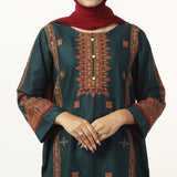 Women's Cotton Embroidered 2Pcs Suit - Steel Blue, Women Shalwar Suits, Chase Value, Chase Value