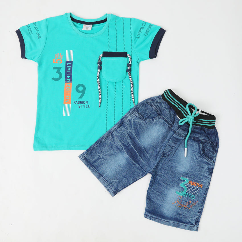 Boys Half Sleeves Suit - Cyan, Boys Sets & Suits, Chase Value, Chase Value
