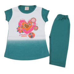 Girls Half Sleeves Suit - Steel Green