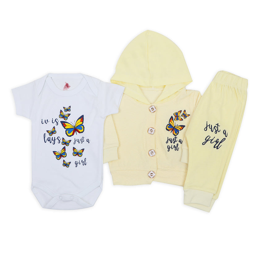 Newborn Girls Full Sleeves Romper With Hoodie Suit - Yellow