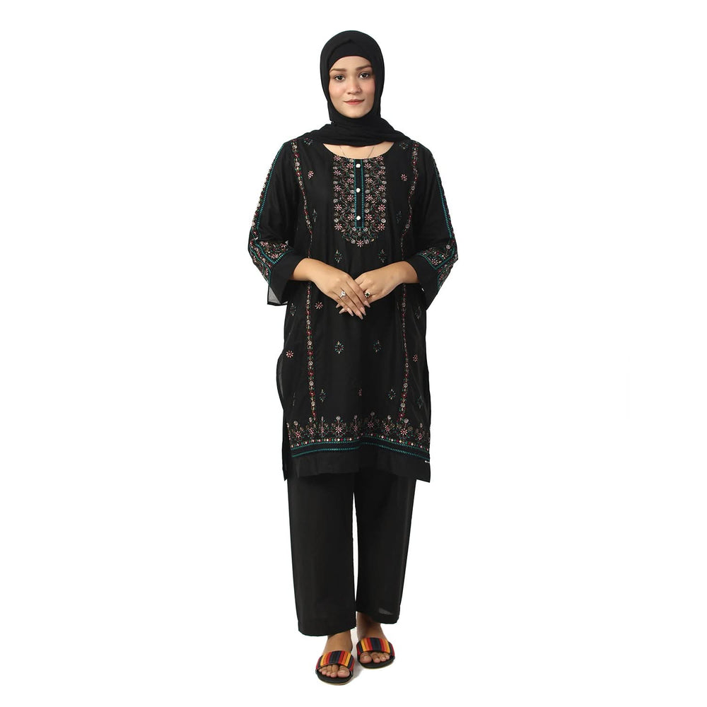 Women's Cotton Embroidered 2Pcs Suit - Black, Women Shalwar Suits, Chase Value, Chase Value