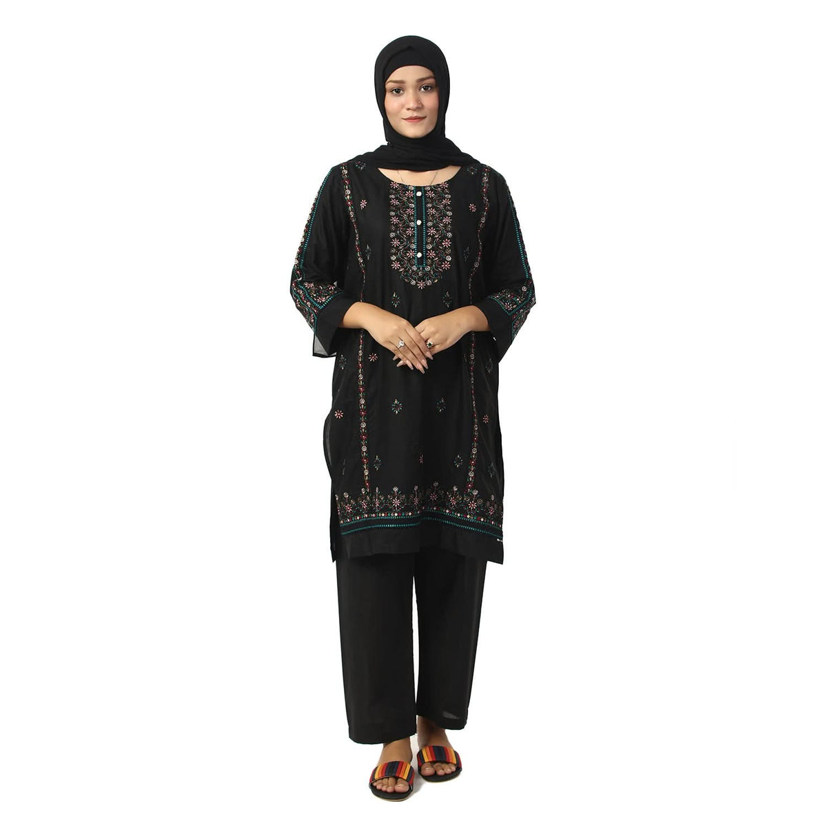 Women's Cotton Embroidered 2Pcs Suit - Black, Women Shalwar Suits, Chase Value, Chase Value