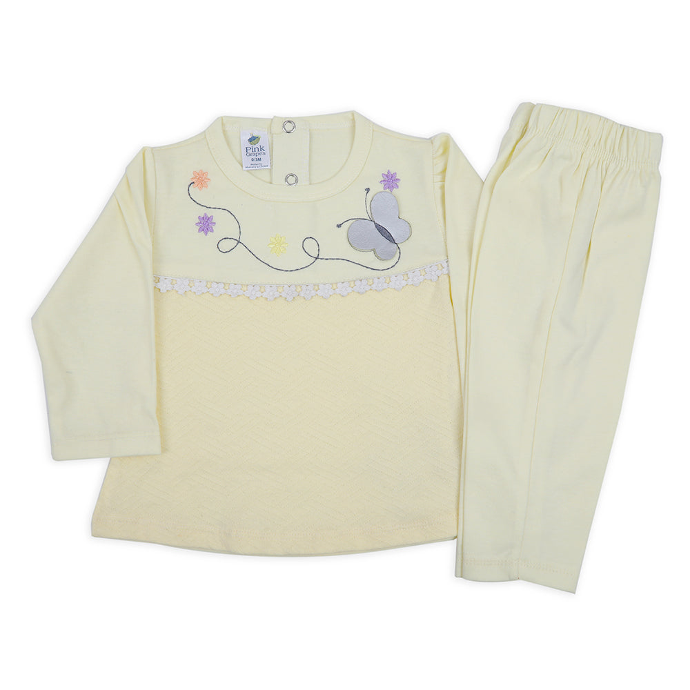 Newborn Girls Full Sleeves Suit - Yellow, Newborn Girls Sets & Suits, Chase Value, Chase Value