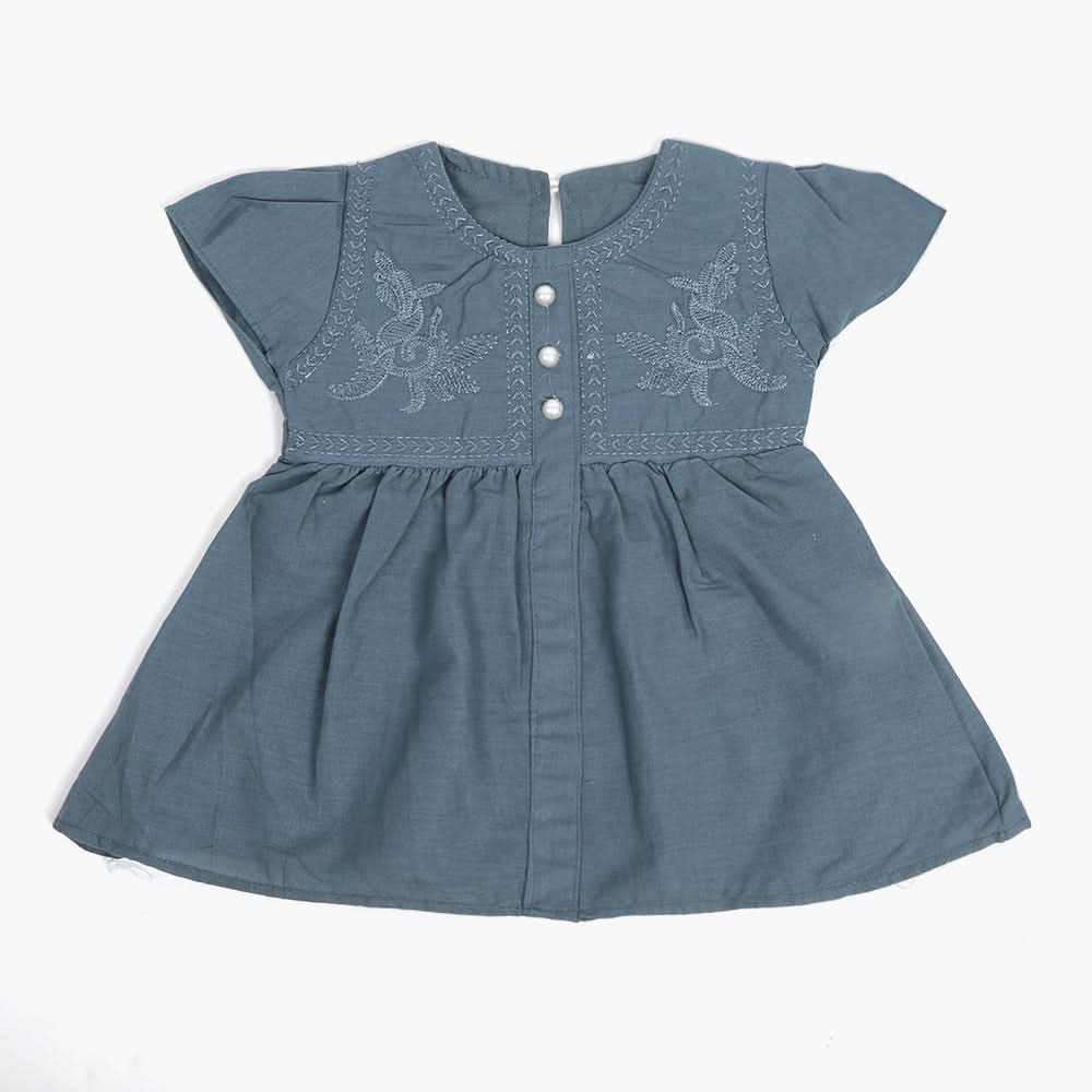 Newborn Girls Half Sleeves Frock - Steel Green, Newborn Girls Frocks, Chase Value, Chase Value